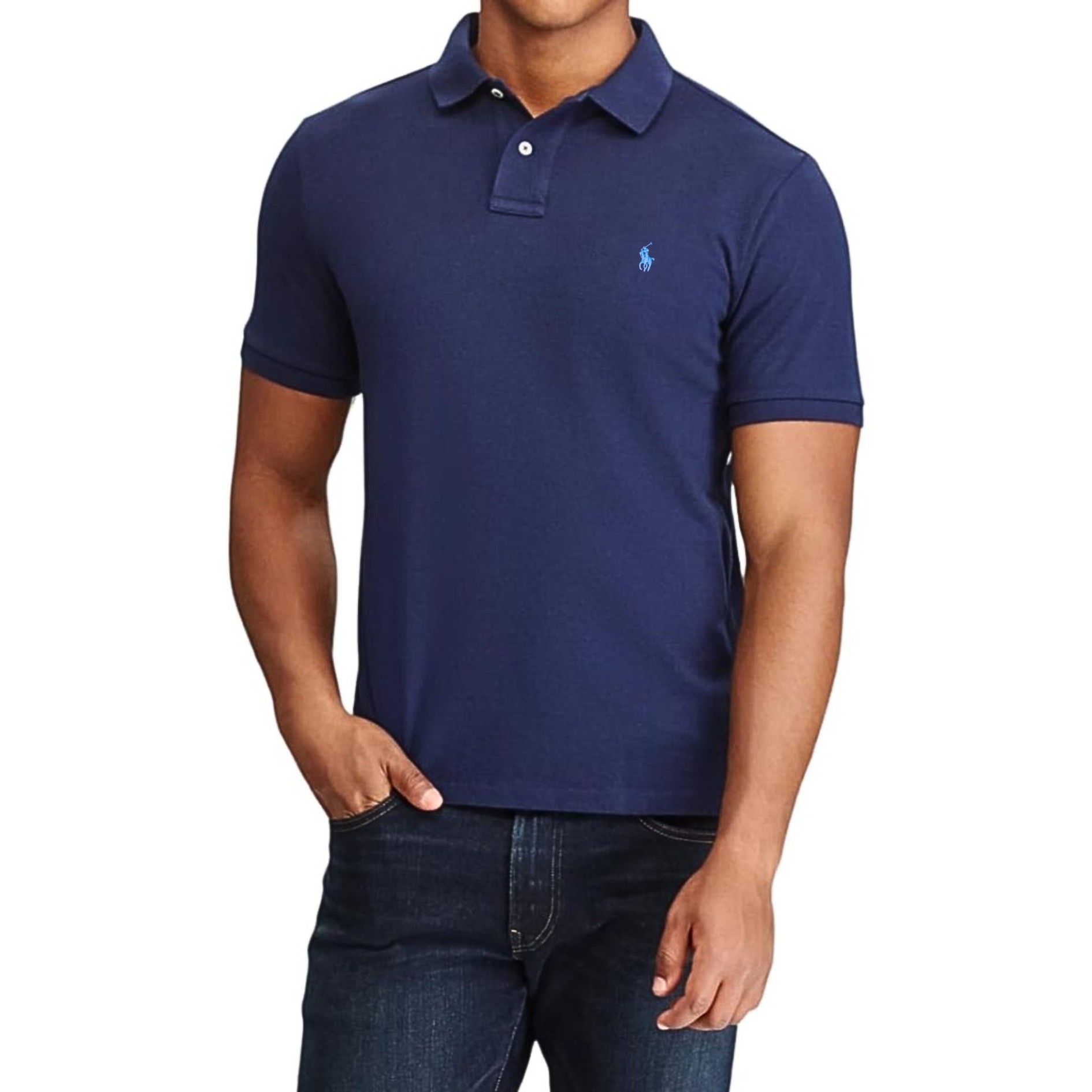 Polo Collar T-Shirt – Navy Blue – Light blue logo – BrandsGlobal